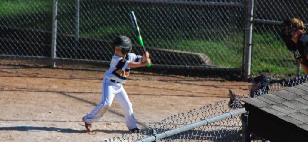 A left-handed baseball player at the JP4 Foundation camp in Vadnais Heights, MN