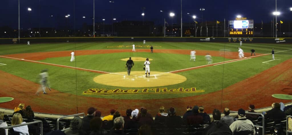 A night high school Blizzard Elite baseball game at Siebert Field of the University of Minnesota